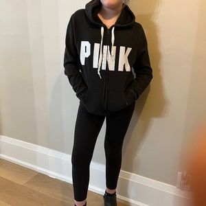 PINK Black zip hoodie size SM